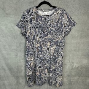 J Jill Purejill Dress Womens Large Navy Floral Comfort Resort Beach Pockets